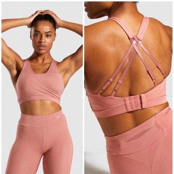 𝅺GYMSHARK Blush Laser Cut Sports Bra - Picture 1 of 5